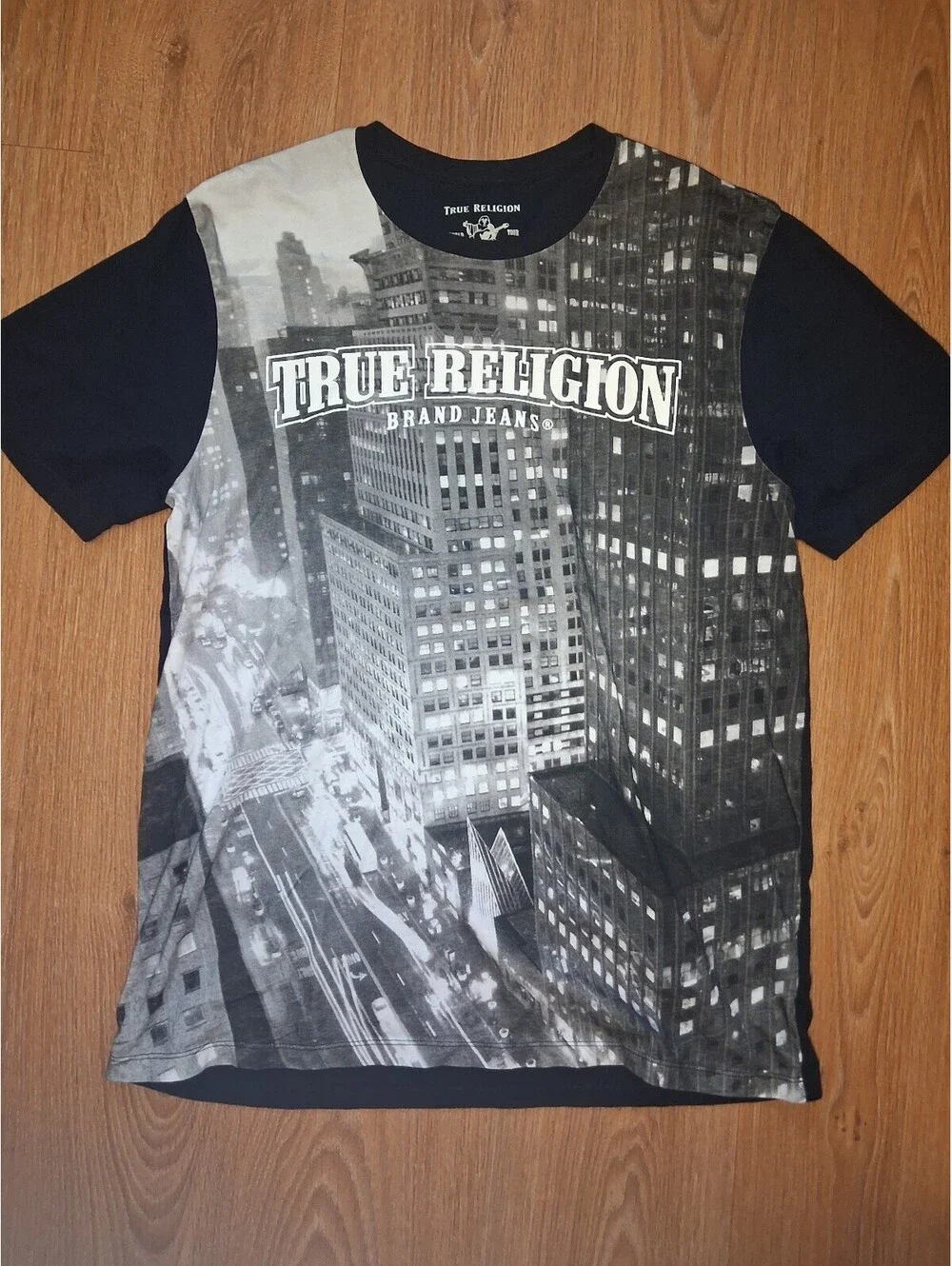 True Religion Big Logo Shirt Mens XL Black White 100% Cotton